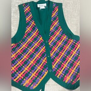 Vintage Colorful Woven Vest with Button Closure